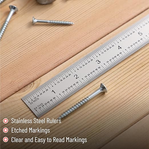 Mr. Pen- Machinist Ruler, 12 Inch, Stainless Steel Imperial, Precision Measuring Tool, 1/8", 1/16", 1/32", 1/64" Graduation for Engineering, Carpentry, Drafting, Office, School