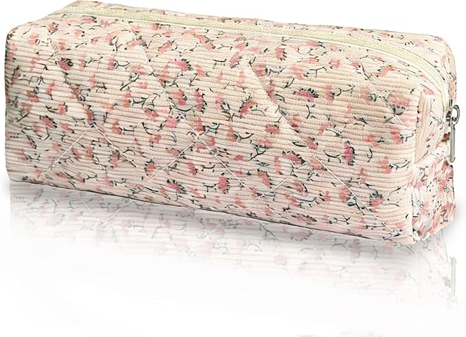 Pencil Pouch Cute Pencil Case Office Storage Bag Holder Box Organizer Aesthetic Bow Flower Pattern Makeup Pouch Cosmetic Bag for Women Girls
