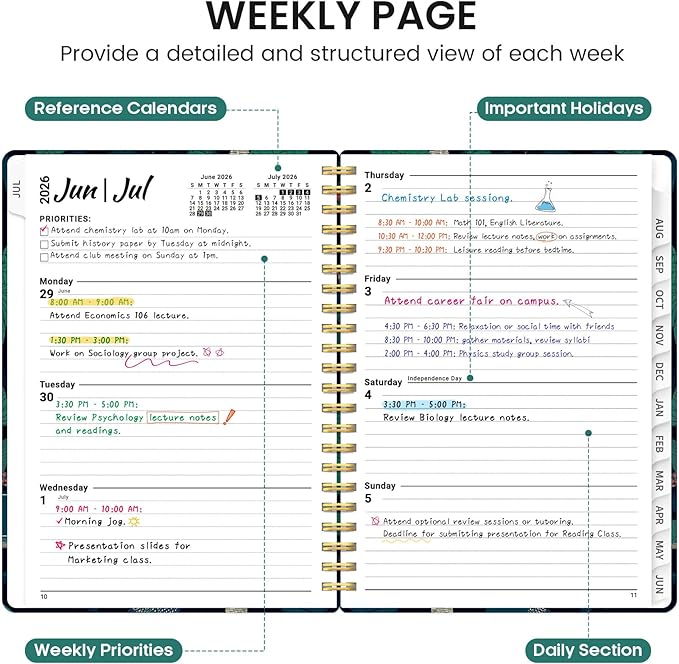 Planner 2026-2027, Academic Monthly and Weekly Calendar Planner for Women, July 2026 - June 2027, Hardcover Pretty Agenda Planner Book with Tabs, Spiral Daily Organizer for School Office Home Supplies, 8.5" x 11" - Midnight Aviary