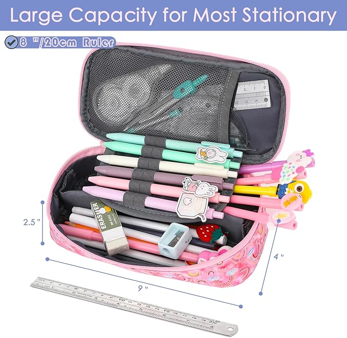 FlowFly Large Capacity Pencil Case for Kids, Boys & Girls – Zippered Multi-Functional Pen Pouch, Soft & Portable Pencil Bag for School, Teens, Students, Rainbow