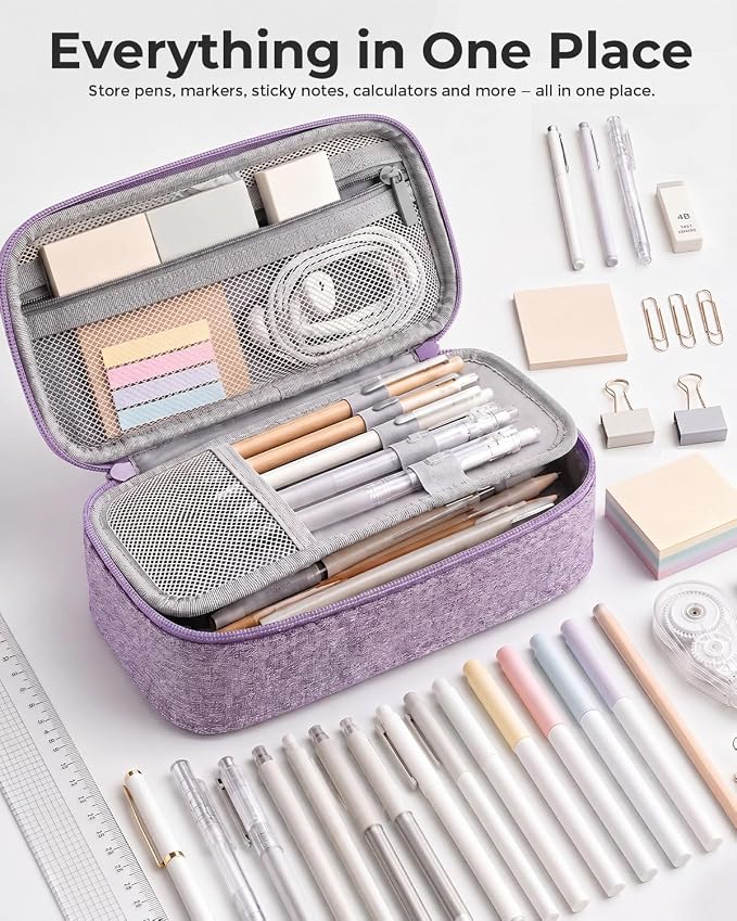 WEMATE Pencil Case, Large Capacity Pencil Pouch, Big Storage Organizer | for Stationery, Zipper Pen Bag, Travel Pen Box, Office Organizer Makeup Bag, for Men Women Purple