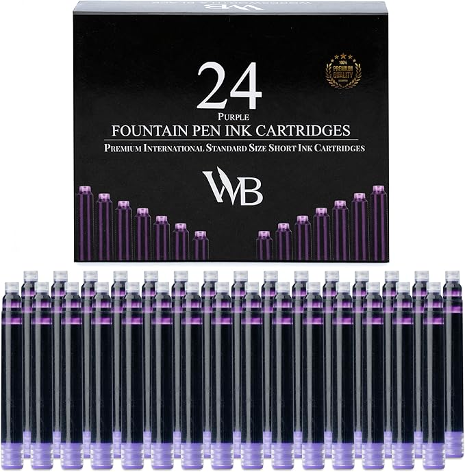 Wordsworth & Black 24 Pack Fountain Pen Ink Refills - Set of 24 Purple Ink Cartridges - International Standard Size - Length APPR 2.3" - Base Diameter APPR 0.24" - Disposable and Generic