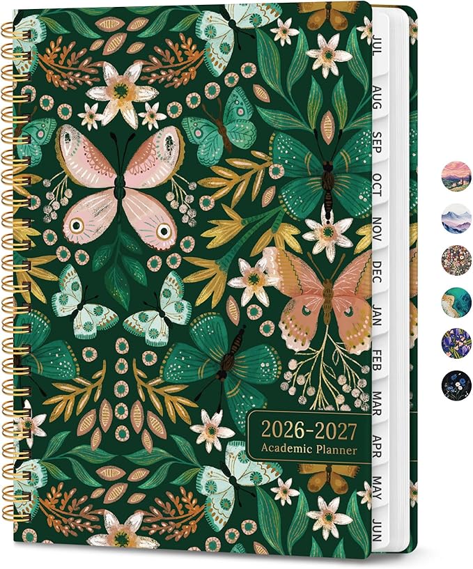 Planner 2026-2027, Monthly and Weekly Academic Planner July 2026 - June 2027, Hardcover Student Teacher Planning Agenda Calendar Book with Tabs, Perfect for Office School Supplies, A4 (8.5" x 11") - Butterfly