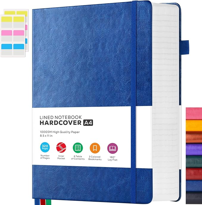 FOCUS DAY Hardcover Journal Notebook 8.5 x 11, 320 Pages Large A4 Notebook Journal College Ruled for School Work, Big Leather Journal for Writing Women Men, 100Gsm Lined Paper, Blue