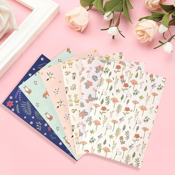 55 Pcs Stationery Paper Envelopes Set Includes 36 Lined Writing Stationery Paper & 18 Envelopes with 48 Round Dot Stickers, Cute Animal Letter Writing Stationary Paper Envelopes (6 Style)