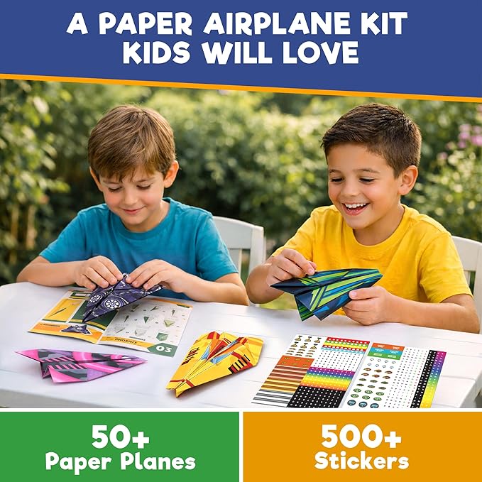 Doctor Jupiter My First Paper Airplane Book Kit for Kids Ages 4+ | Travel Toy Activities for 6-7-8-9-10 Year Old Boys & Girls | Make & Fly 50+ Paper Airplanes with 500+ Stickers