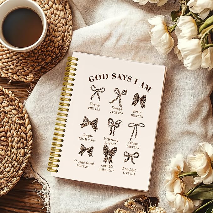 THDSE Bible Journal for Women, Christian Prayer Journal Leopard Notebook Gifts for Teen Girls Kids, Bible Study Supplies, Coquette Vintage Bows Cute Church Faith Journaling Hardcover Spiral Notebook 5.5 X 8.3