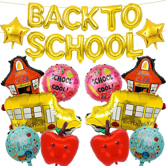 Back to School Balloons,Back to School Decorations,Letter Balloons Banner | 24PCS Back to School Balloon with School Bus,School,Apple,Round, Star Balloons for Classroom,Kindergarten,First Day of School