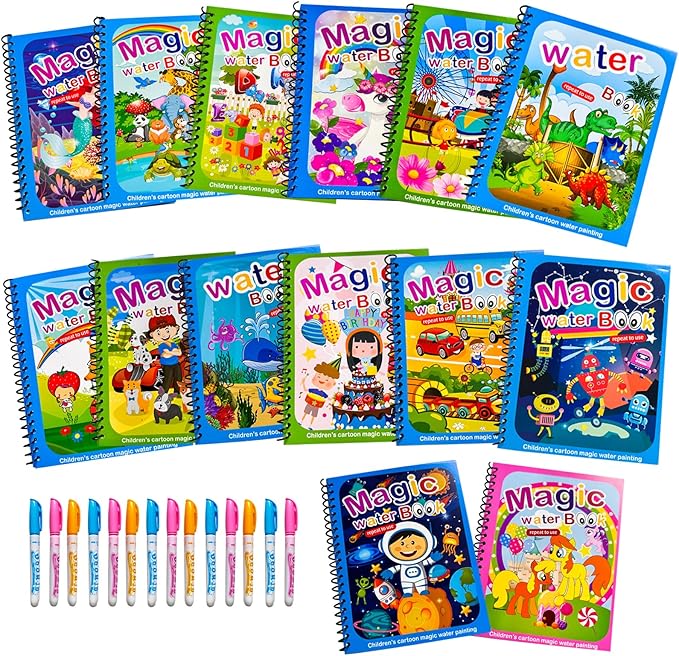 14 Pack Water Coloring Books,Water Doodle Book Toys,Reusable Water Painting Book for Toddlers,Educational Learning Kits Gifts,Best Birthday Gifts