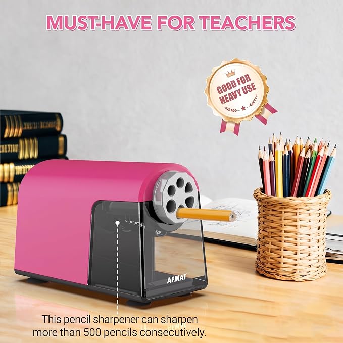 AFMAT Electric Pencil Sharpener Heavy Duty, 6 Holes, Cordless & Rechargeable, Fast Sharpen, Auto Stop, 10K+ Uses, Classroom Pencil Sharpener for 6-11mm No.2/Large/Colored Pencils PSD2