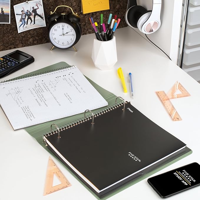 Five Star Spiral Notebook + Study App,1 Subject,Graph Ruled Paper,8-1/2" x 11",100 Sheets,Fights Ink Bleed,Water Resistant Cover,Black (73679),(Pack of 12)