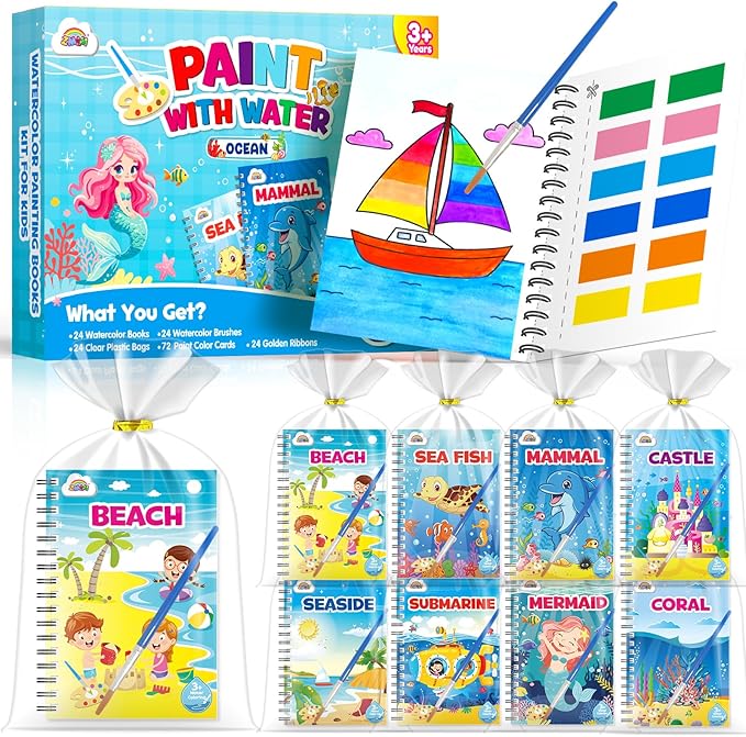 ZMLM 24 Water Coloring Books for Kids Party Favors - Bulk Mini Coloring Books for Kids Ages 4-8,Small Birthday Goodie Bag Stuffers School Teacher Return Gift Art Crafts Classroom Prizes (Ocean)