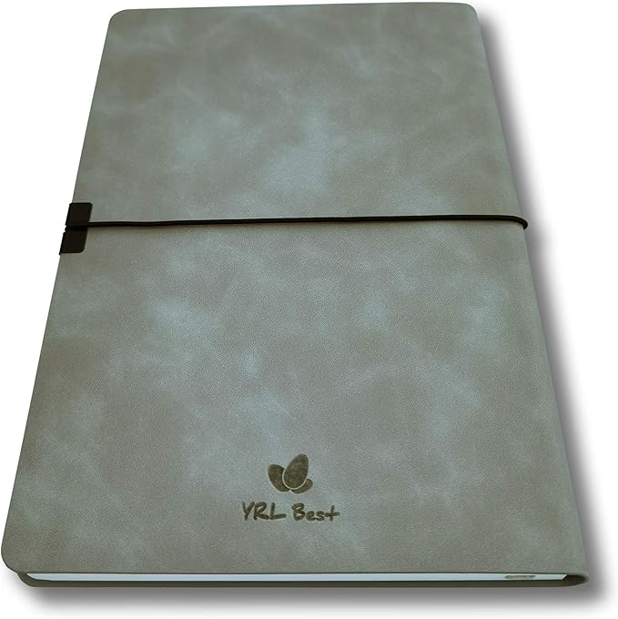 Softcover Bullet Notebook Journal, Dotted/Dot Grid, A5, 5.8x8.3 Inches, Premium Faux Leather, Creamy Thick Paper, Sewn Bound, Elastic Band, Inner Pocket, Pen Loop, Lays Flat, Gray/Grey