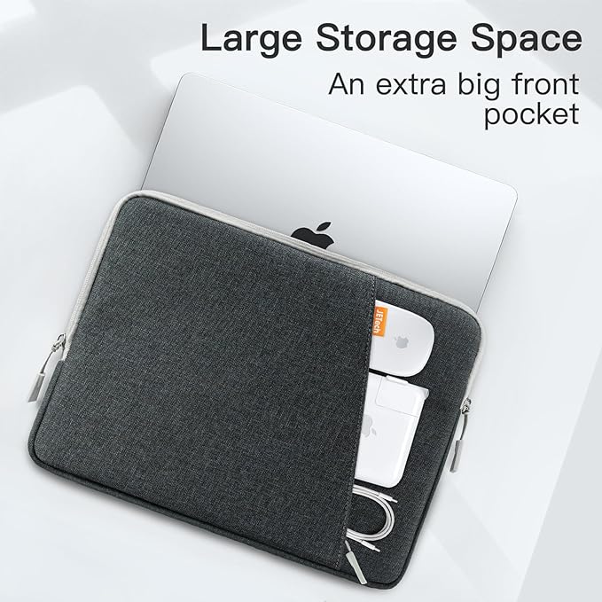 JETech Laptop Sleeve for 15-Inch Notebook, Compatible with MacBook Air 15-Inch M5-M2, MacBook Pro 16-Inch M5-M1, Waterproof Shockproof Case with Accessory Pocket Bag (Dark Grey)