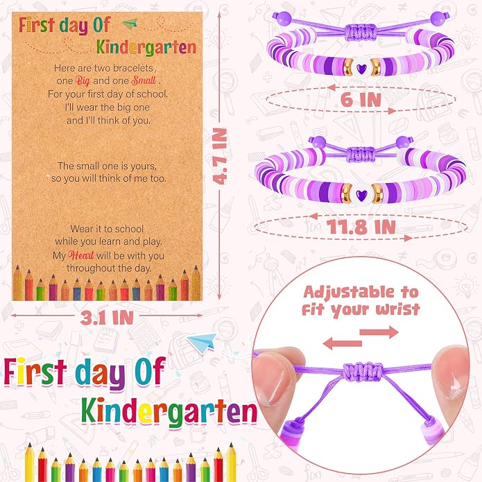 Back to School Supplies, First Day of Kindergarten Bracelet, Back to School Bracelet Mommy and Me, Prek Matching Wish Bracelets Set, Adjustable Bracelet for Boys Girls Gifts Stuff Bulk
