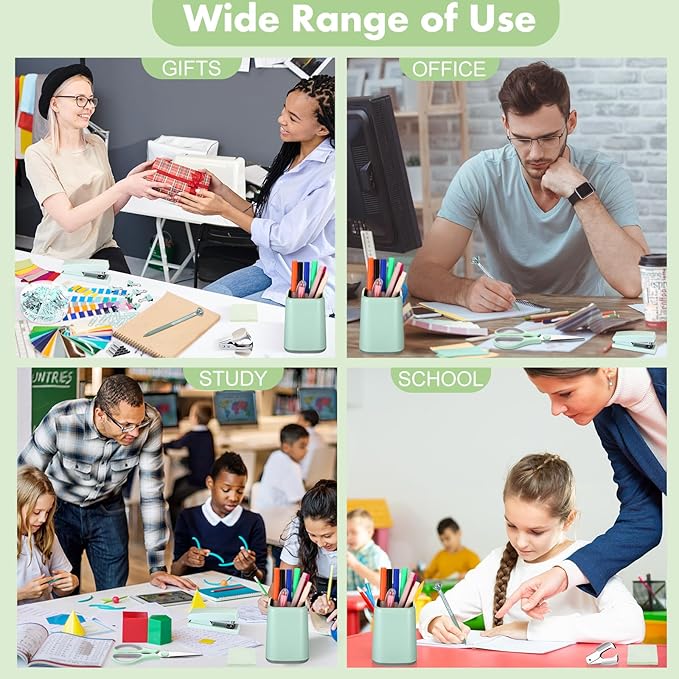 Marspark 12 Pcs Sage Green Office Supplies Desk Accessories Set Pen Holder Tape Dispenser Stapler Staple Remover Staples Tape Ruler Scissor Pen Sticky Note Index Tab Clips Set for Office School Home