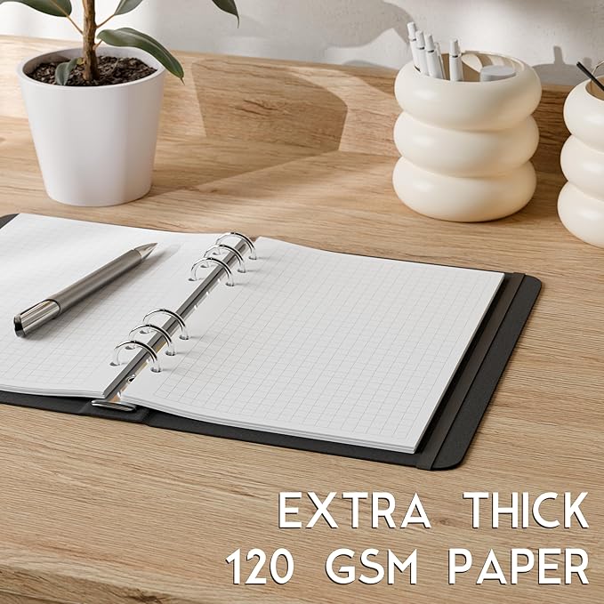 A5 Graph Paper Refill, 6-Hole Punched, Quad Ruled, 120GSM, 200 Sheets (400 Pages), 5.83 x 8.27 inches, 1/4 Inch Squares for 6-Ring Planner Binders