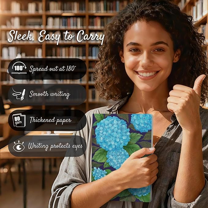 Stitched Composition Notebooks 2-Pack with Unique Art Designed Cover, A5 Lined Diary (8.2"L*5.5"W), Lay Flat Design, Thicked Paper Writes Smoothly for School and Office (Blue Hydrangea)