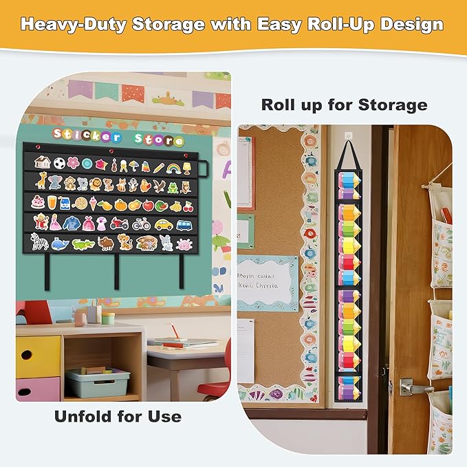 AKAYOK Foldable Bulletin Board Border Organizer with 5 Clear Pockets - Space-Saving Classroom Storage for Teachers, Homeschool & Office Supplies (37" x24" Black)