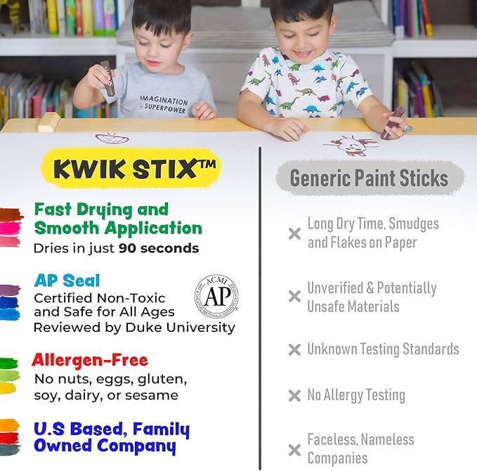Kwik Stix Solid Tempera Paint Sticks - 12 Pack of White - Same Color Washable, Quick Dry (90 Seconds), ASTM Certified, Non-Toxic, Allergen-Free Kids & Toddler Art Supplies for Home, School & Crafts