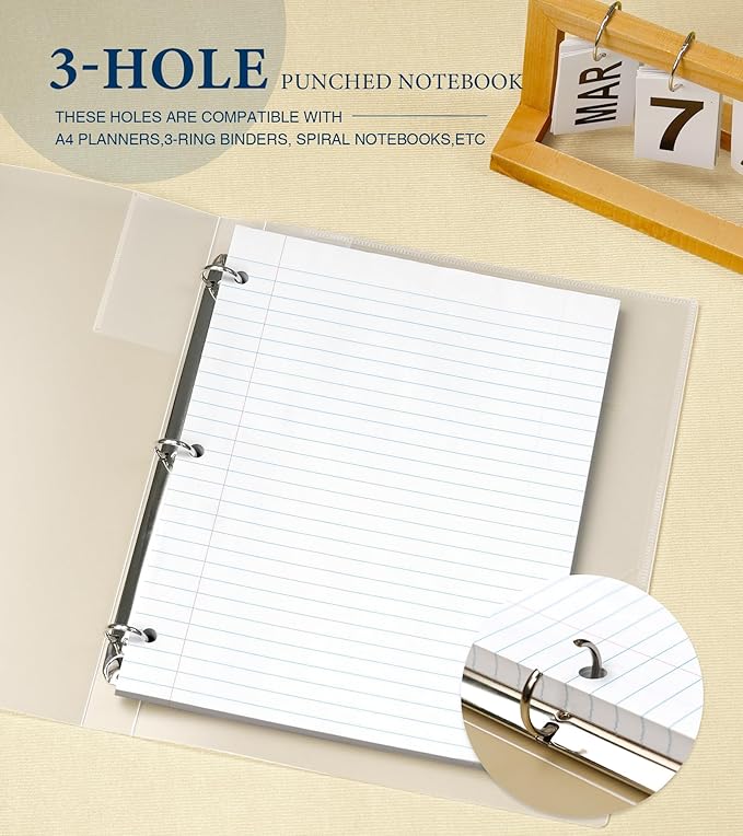 Wide Ruled Loose Leaf Paper, 200 Sheets Notebook Paper, Filler Paper 8.5 x 11 Wide Ruled Paper, 3 Hole Punch Binder Paper,Lined Paper for 3 Ring Binders, Writing Paper with Lines