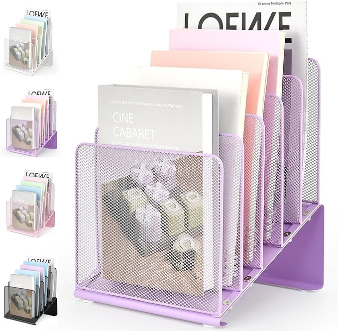 LEKETREE Purple File Organizer for Desk, Desk Organizer with 5-Section Vertical File Rack, File Folder Organizer (Purple)