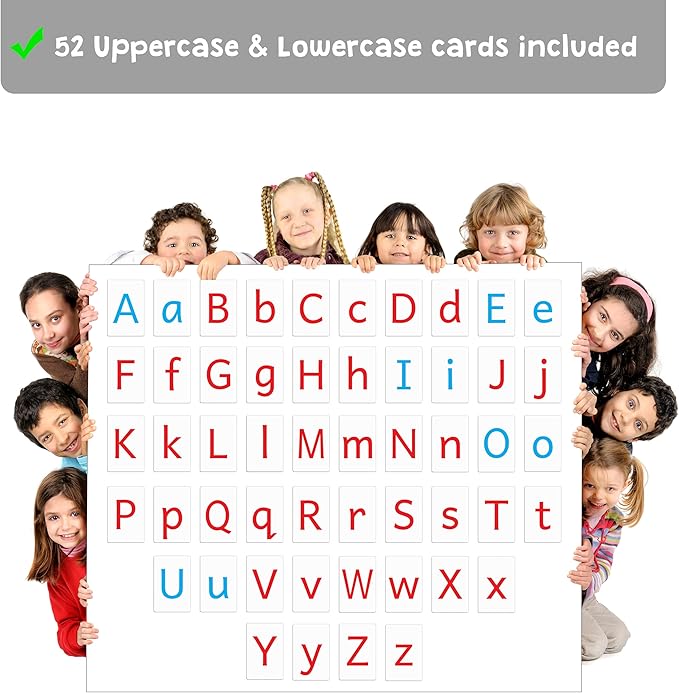 Attractivia Magnetic Big Montessori Alphabet ABC Flash Cards - 52 Sturdy Uppercase & Lowercase Large Letters, Black - for Classroom Teachers, Homeschool, ESL, Kids and Adults
