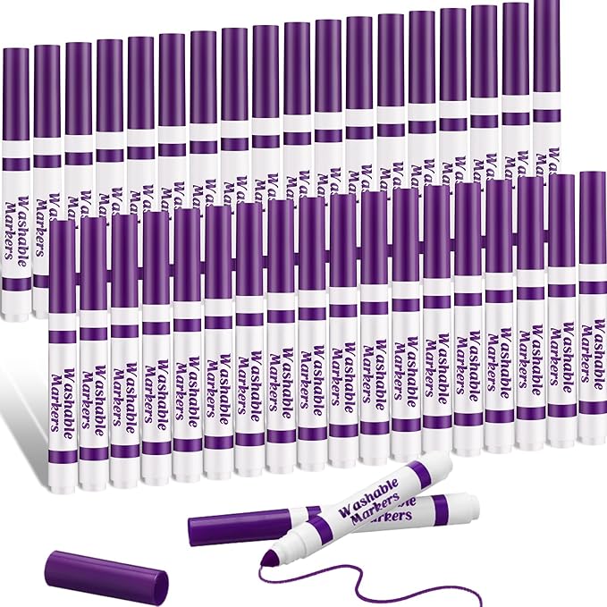 36 Pcs Purple Washable Markers Bulk Coloring Broad Line Markers for Kids Conical Tip Drawing Pen for Christmas, School Supplies, Travel Art Baby Shower Gender Reveal Party Supplies, Ages 6+