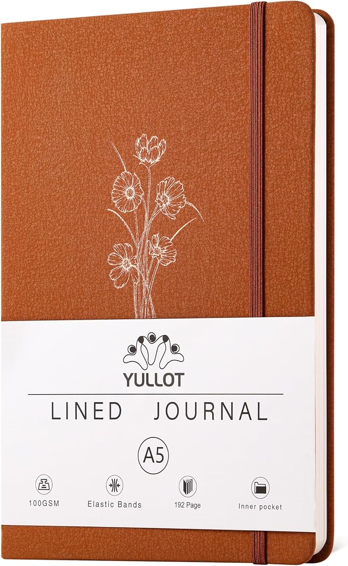Lined Journal Notebook –A5 PU Leather Hardcover Notebook, 100gsm Thick Bleedproof Paper with Inner Pocket – 192Pages Lined Writing Journal for Students Women Note Taking - Terracotta Orange
