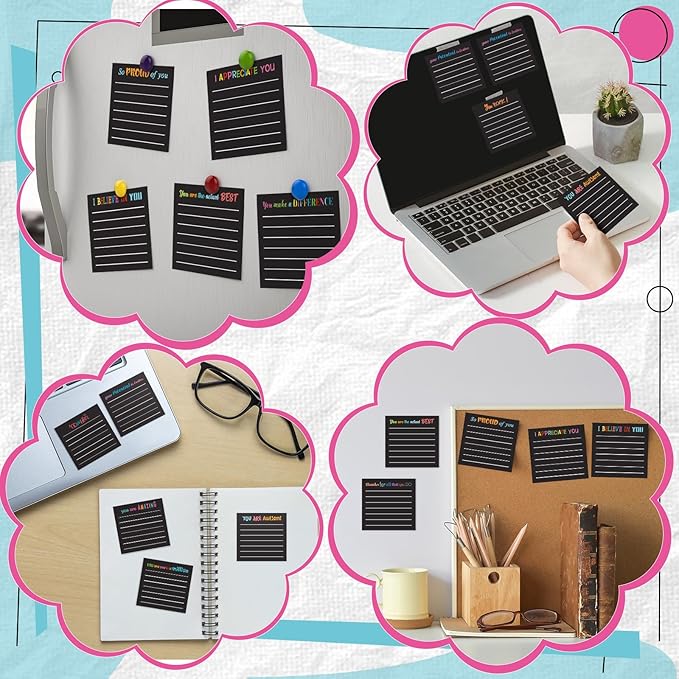 Yinder 24 Pcs Inspirational Sticky Notes Cute Motivational Sticky Notes Pad End of Year Employee Appreciation Gifts Bulk for Teacher Nurse Coworkers Office Supplies 3 x 3'' (Appreciation,Black)