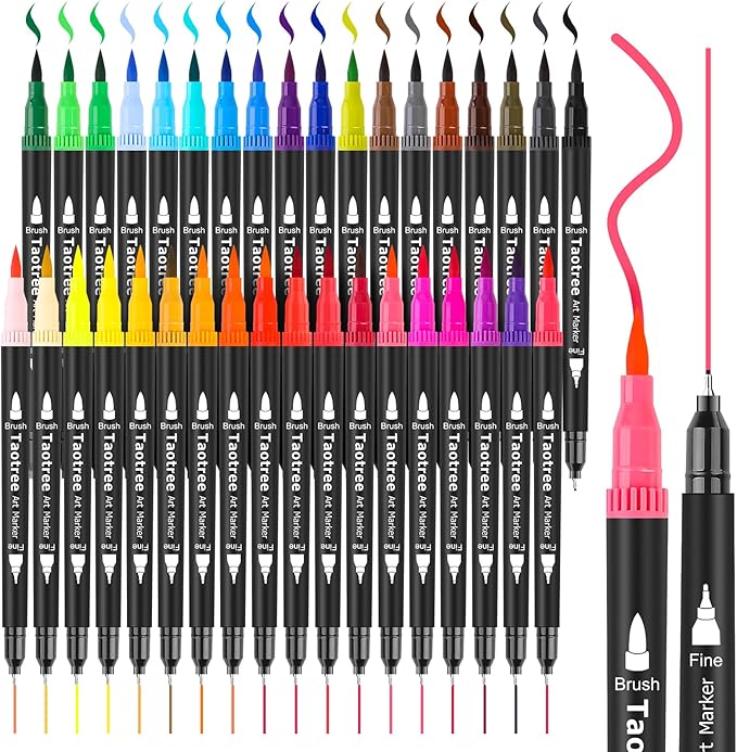 Taotree 36 Colors Dual Tip Art Markers Pens for Adult Coloring Books, Artist Fine & Brush Tip Coloring Marker Drawing Pens for Journaling Note Taking Lettering Calligraphy Craft Art Supplies Set