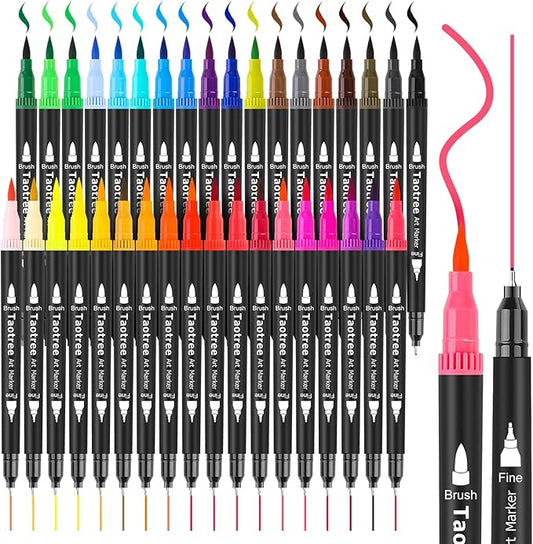 Taotree 36 Colors Dual Tip Art Markers Pens for Adult Coloring Books, Artist Fine & Brush Tip Coloring Marker Drawing Pens for Journaling Note Taking Lettering Calligraphy Craft Art Supplies Set