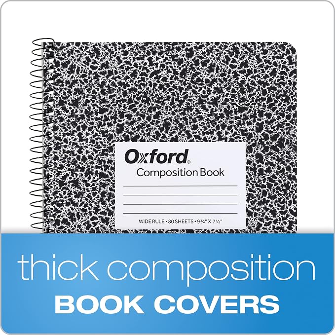 Oxford 4 Pack Marble Spiral Composition Notebook, Wide Ruled Notebook