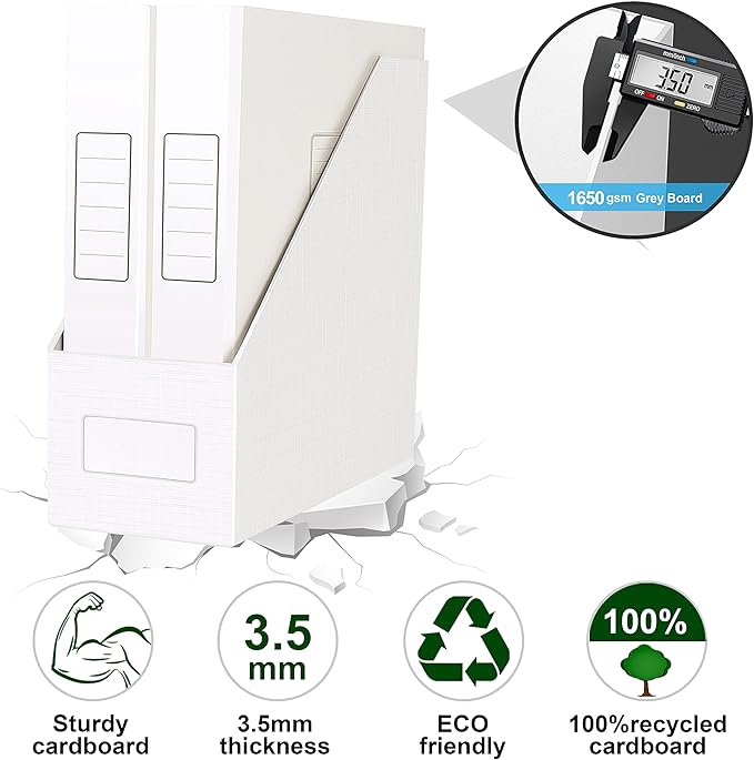 JiaWei White Magazine File Holders, 3 Packs Sturdy Cardboard File Rack, Office Organization Desktop Storage File Box Binder for Shelves and Desk, Folder Holder for Office or Classroom