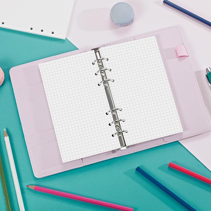 A6 Loose Leaf Refill Paper, 171x94mm, 135 Sheets 5mm Grid Planner Refills, 6-Ring Binder Compatible, 100GSM Insert Papers for Notebooks, School, Office, College Notes, Journaling & Printing