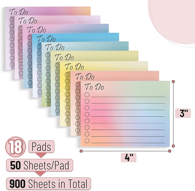 Mr. Pen- to Do List Sticky Notes, 3"x4", 18 Pads, 900 Sheets, Lined Checklist Sticky Pads with Smooth Writing, Easy Peel-Off, Thick Paper for Planning, Office, School & Daily Tasks