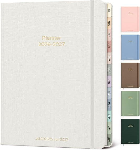 Planner 2026-2027 Monthly and Weekly Academic Planner July 2026 - June 2027, Linen Hardcover Agenda 2026-2027 Calendar Daily Planner for Student Teacher with Monthly Tabs, 6" x 8.3", Elegant Ivory