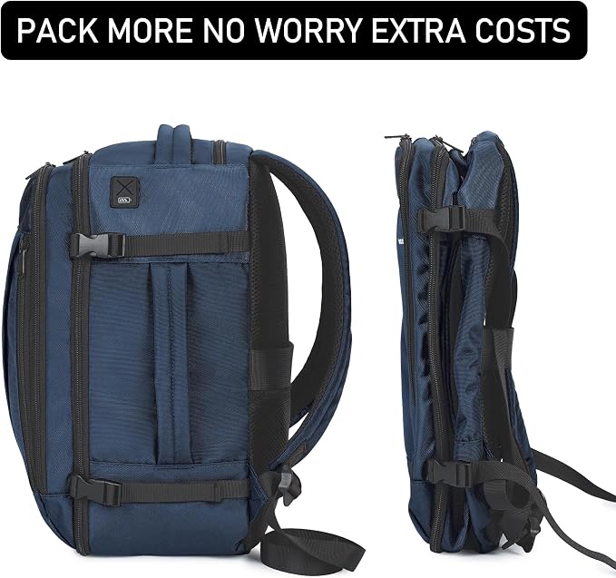 ECOHUB Travel Backpack 18x14x8 Frontier Airlines Personal Item Bag Blue | Carry On Backpack with 13 Pockets, Casual Daypack for Men Women Airline Approved Water Resistant Back pack with Charging Port