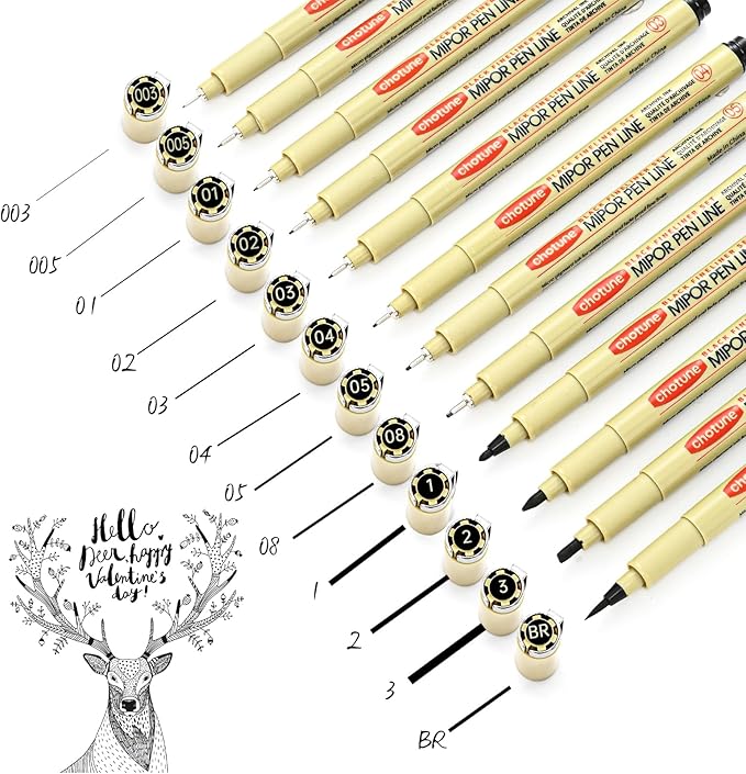 Micro Fineliner Drawing Art Pens: 12 Black Fine Line Waterproof Ink Set Artist Supplies Archival Inking Markers Liner Professional Sketch Outline Anime Sketching Artist Illustration Watercolor