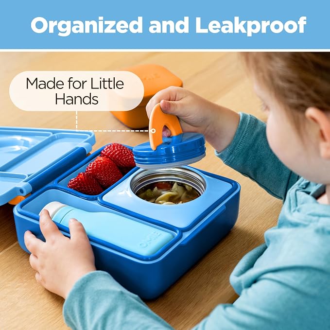 Omie OmieBox Kids Insulated Leakproof Bento Lunch Box with Food Jar (Blue Sky) (Pack of 2)