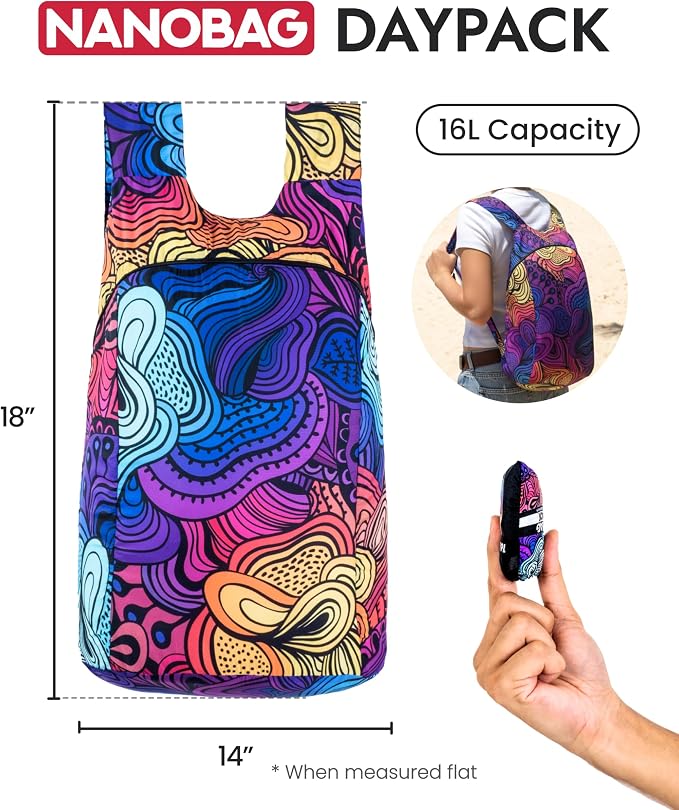 Nanobag Daypack 16L Ultralight Packable Foldable Travel Backpack for Hiking | 1.15 oz Portable Collapsible Pocket-Size with YKK Zipper and Wide Comfortable Shoulder Straps for Everyday Use and Sports