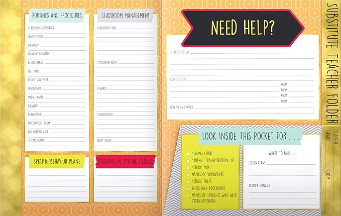 Carson Dellosa Substitute Teacher Folder, Schedules, Routines, Procedures, Classroom Management, Contact Information, and More, Desk Organizer School Supplies
