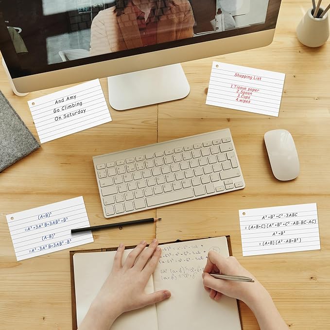 500PCS White Index Cards, 3x5 Inches Flash Cards with Ring, Lined on Both Side Notecards Ruled Study Card Flashcards Heavy Note Cards for Studying, Learning, School, College