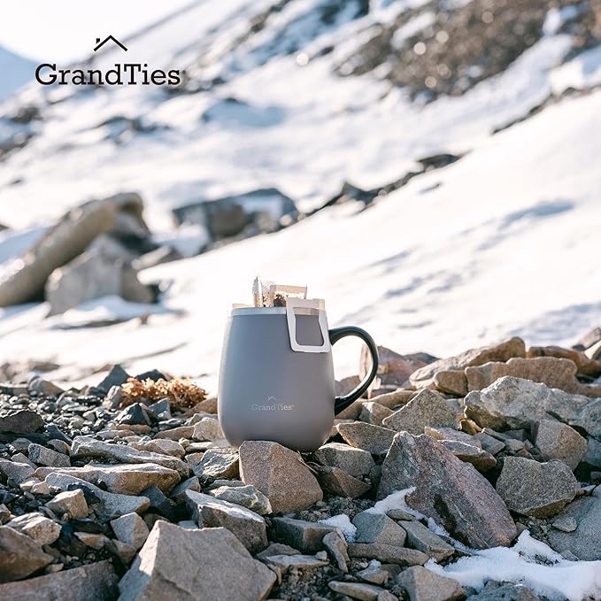 GRANDTIES Insulated Coffee Mug with Handle - Sliding Lid for Splash-Proof 16oz Wine-Glass Shape Thermal Tumbler with Double Walled Vacuum Stainless Steel to Keeps Beverages Hot or Cold-Caffe Latte