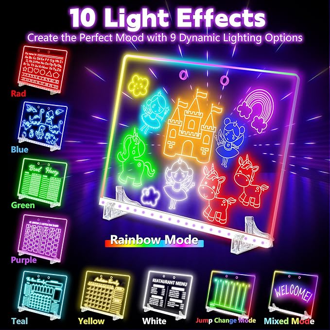16" LED Drawing Board for Kids - Light Up LED Note Board with Colors & 18 Tracing Stencils, Birthday Gifts for Girls Ages 5-12, Glow Doodle Pad Art Set, 39PCS