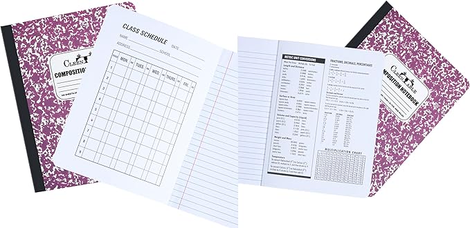 CLEENTABLE Composition Notebook 8 Pack, Wide Ruled Paper, Marble Cover Notebooks for School, 9.75 x 7.5 Inches, 100 Sheets (200 Pages), Sewn Binding Comp Books, Purple