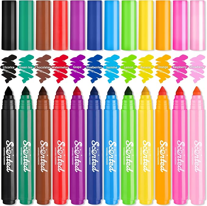 JoyCat 12-Color Washable Smelly Markers for Kids, Scented Art Set