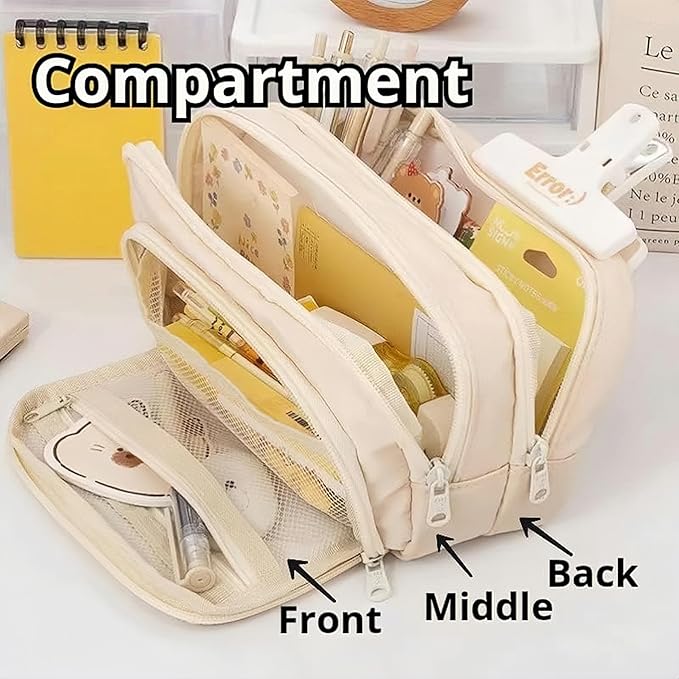 Big Capacity Pencil Case 3 Compartments Large Pencil Pouch Pen Bag Pencil Box Holder Organizer Simple Storage Aesthetic Stationery Cosmetic for Adults Men Women Office Essentials (Purple)
