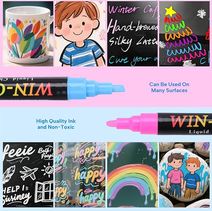 Liquid Chalk Markers Erasable,8 Colours Window Markers,6mm Reversible Tip,Zero Dust,Chalk Markers for Blackboards,Glass,Cars,Restaurant Menu