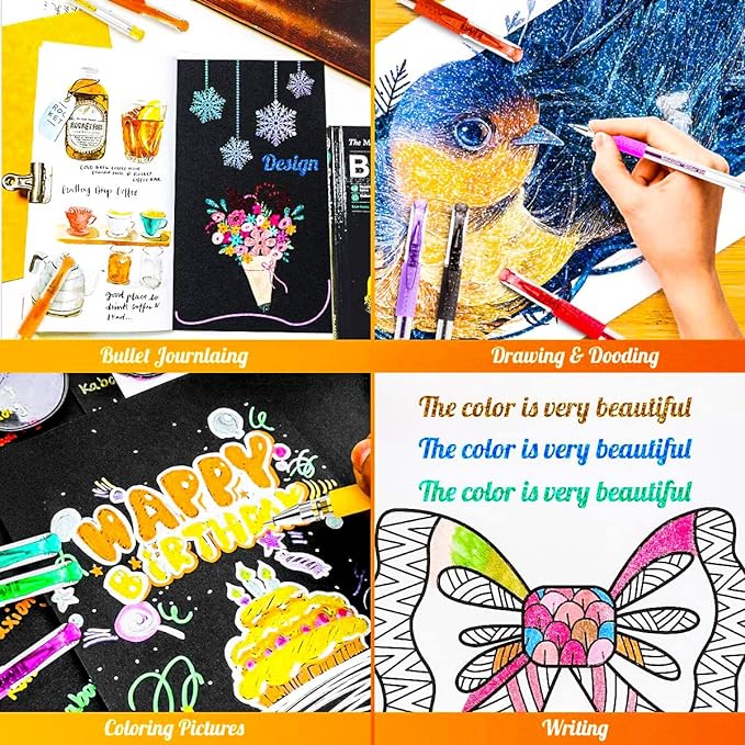 Soucolor Glitter Gel Pens for Adult Coloring Books, School Art Class Supplies,120 Pack-60 Glitter Pens, 60 Refills and Travel Case, 40% More Ink Markers Set for Drawing Doodle Journaling Planner Craft